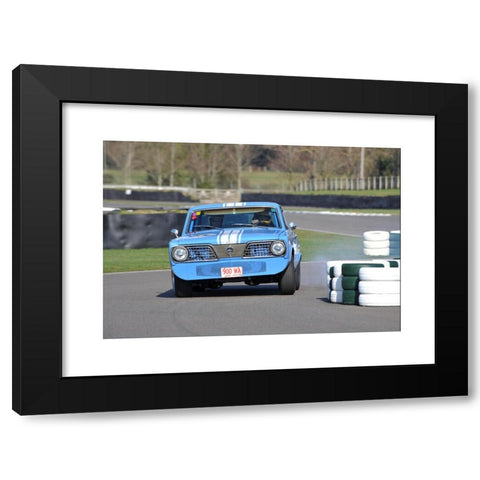 1960's Image Collection by Matthew Richardson - Black Modern Wood Framed Art Print Titled: Classic 1960s race car going through the chicane at Goodwood motor circuit - Plymouth Baracuda