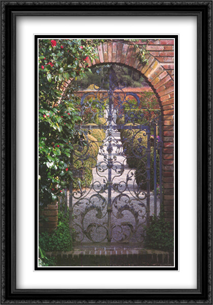 Garden Gate - Filoli, CA 22x28 Black Ornate Wood Framed Art Print Poster with Double Matting by Glover, John