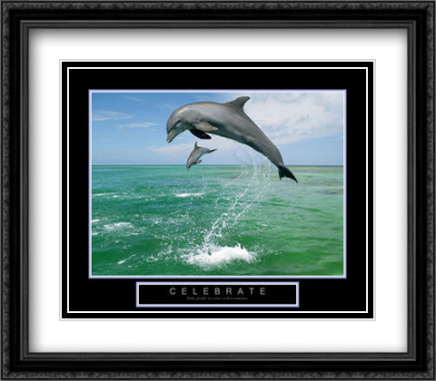 Celebrate - Dolphins 32x26 Black Ornate Wood Framed Art Print Poster with Double Matting by Tuttle, Craig
