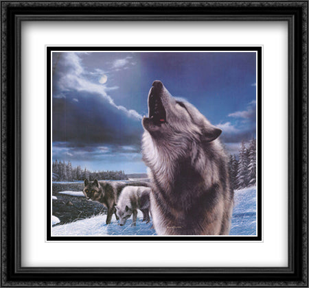Wolves (Howling) 32x26 Black Ornate Wood Framed Art Print Poster with Double Matting by Daniel, Kevin