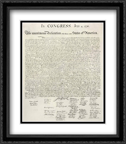 Declaration of Independence of the 13 United States of America of 1776 22x28 Black Ornate Wood Framed Art Print Poster with Double Matting by American History