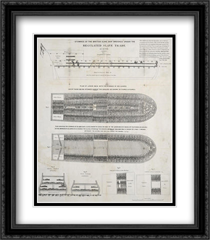 Stowage of the British Slave Ship 'Brookes' Under the Regulated Slave Trade Act of 1788 22x28 Black Ornate Wood Framed Art Print Poster with Double Matting by American History