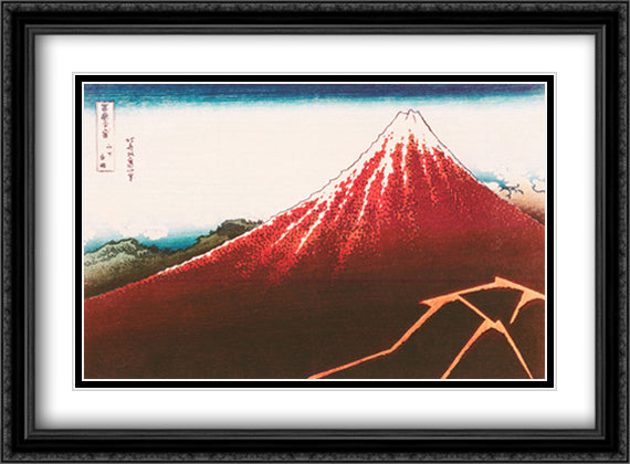 Fuji above the Lightning 28x22 Black Ornate Wood Framed Art Print Poster with Double Matting by Hokusai, Katsushika