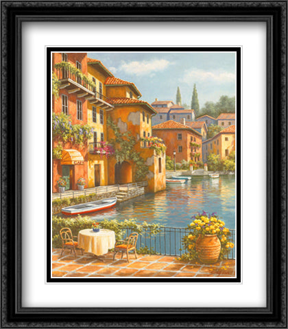 Cafe At The Canal 26x32 Black Ornate Wood Framed Art Print Poster with Double Matting by Kim, Sung