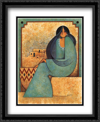 Mujer En Turquesa 24x30 Black Ornate Wood Framed Art Print Poster with Double Matting by Mullan, G.E.