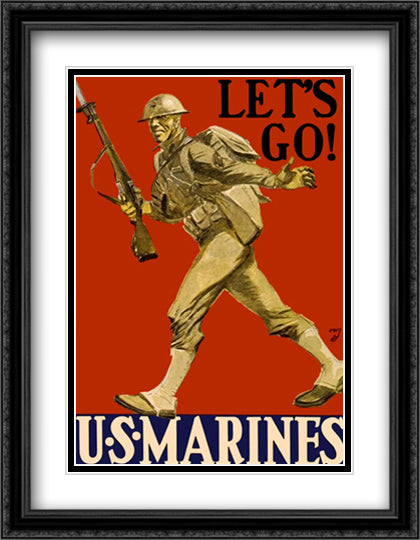 Let's Go! U.S. Marines 24x33 Black Ornate Wood Framed Art Print Poster with Double Matting by American History