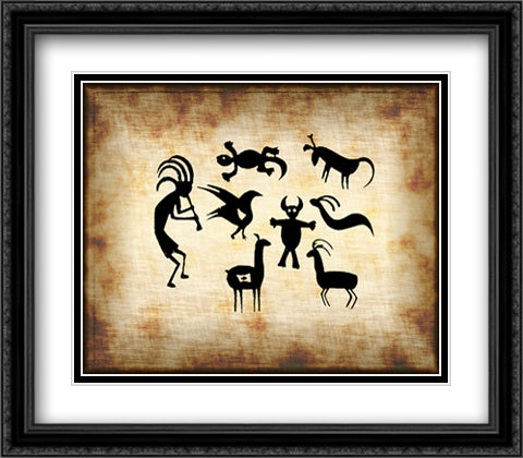Petroglyph II 28x22 Black Ornate Wood Framed Art Print Poster with Double Matting by Whitefeather