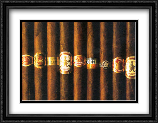 Quintessential Cigar 32x26 Black Ornate Wood Framed Art Print Poster with Double Matting by Prier