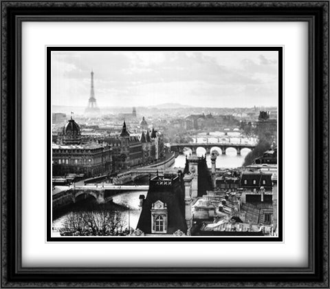 Paris Skyline 32x26 Black Ornate Wood Framed Art Print Poster with Double Matting by Turnley, Peter