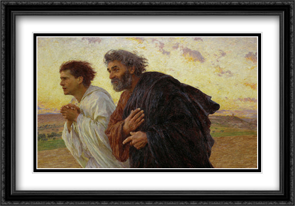 Disciples Peter and John Rushing To The Sepulcherthe Morning of The Resurrection 30x21 Black Ornate Wood Framed Art Print Poster with Double Matting by Burnand, Eugene