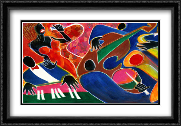 Jazz Singer 30x22 Black Ornate Wood Framed Art Print Poster with Double Matting by Mayers, Gil