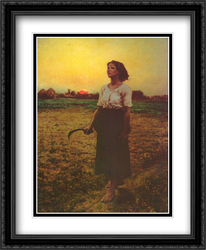 The Song of the Lark 22x28 Black Ornate Wood Framed Art Print Poster with Double Matting by Breton, Jules