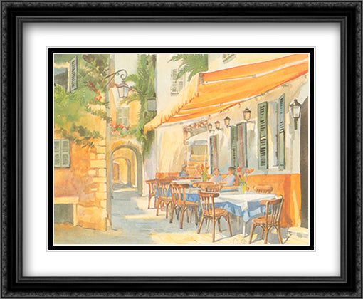 Cafe Provence 32x24 Black Ornate Wood Framed Art Print Poster with Double Matting by Simmons, Paul