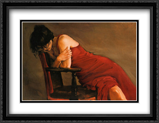 Red Dress 32x24 Black Ornate Wood Framed Art Print Poster with Double Matting by Austin, Michael