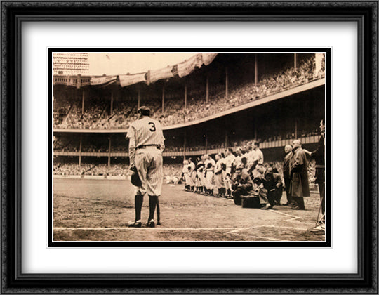 The Babe Bows Out 29x24 Black Ornate Wood Framed Art Print Poster with Double Matting by Fein, Nat