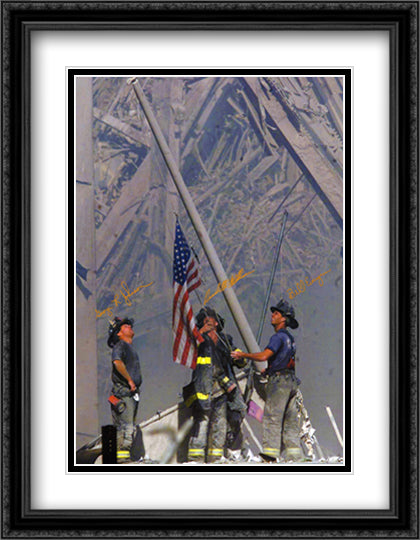 Firefighters at Ground Zero 26x32 Black Ornate Wood Framed Art Print Poster with Double Matting by Franklin, Thomas