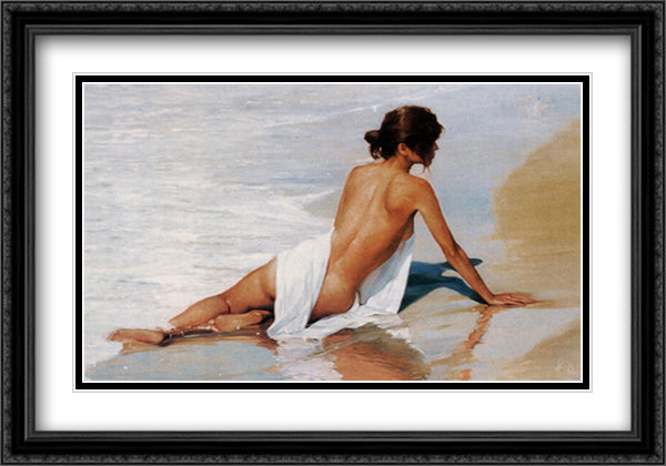 Secret Cove 32x24 Black Ornate Wood Framed Art Print Poster with Double Matting by Ribas, Lluis