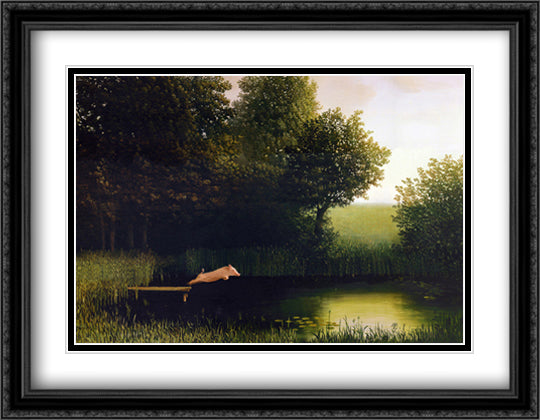 Diving Pig 32x24 Black Ornate Wood Framed Art Print Poster with Double Matting by Sowa, Michael