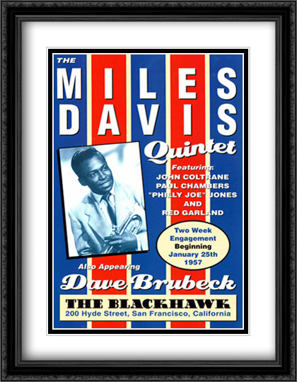 Miles Davis, 1957 21x28 Black Ornate Wood Framed Art Print Poster with Double Matting