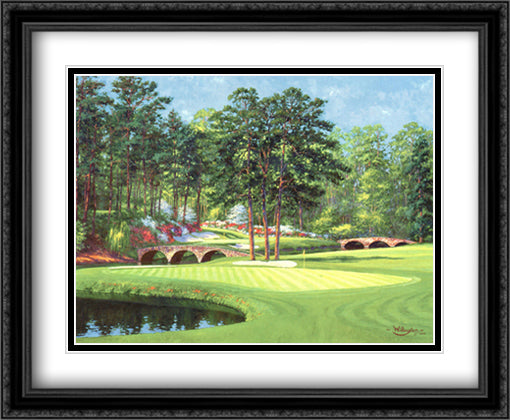 The 11th at Augusta - White Dogwood 30x24 Black Ornate Wood Framed Art Print Poster with Double Matting by Willington, Bernard