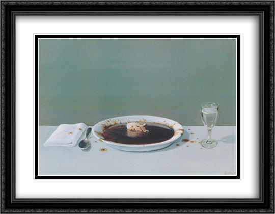 Pig in Soup 32x24 Black Ornate Wood Framed Art Print Poster with Double Matting by Sowa, Michael