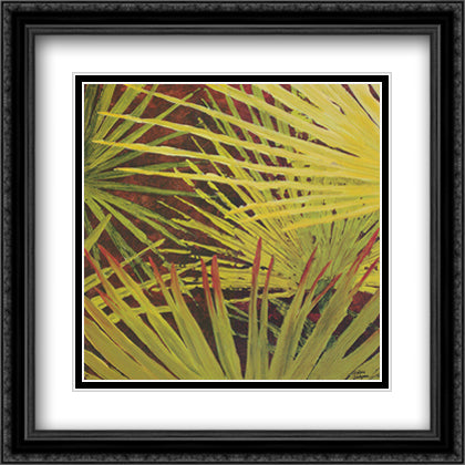 Three Palms, Panel A 23x23 Black Ornate Wood Framed Art Print Poster with Double Matting by Jackson, Debra