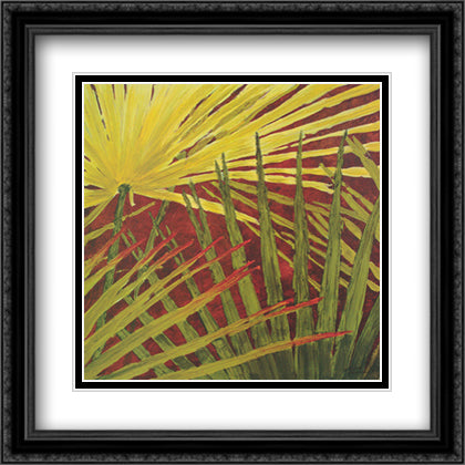 Three Palms, Panel B 23x23 Black Ornate Wood Framed Art Print Poster with Double Matting by Jackson, Debra