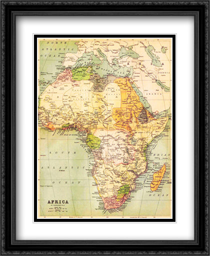 Map of Africa 1885 22x28 Black Ornate Wood Framed Art Print Poster with Double Matting