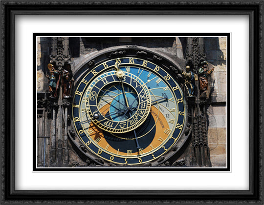 Prague - Astronomical Clock Detail 28x22 Black Ornate Wood Framed Art Print Poster with Double Matting