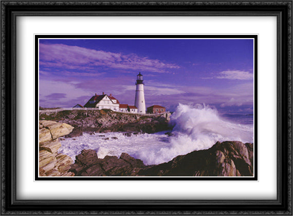 Portland Head Lighthouse Cape Elizabeth Maine USA 28x22 Black Ornate Wood Framed Art Print Poster with Double Matting