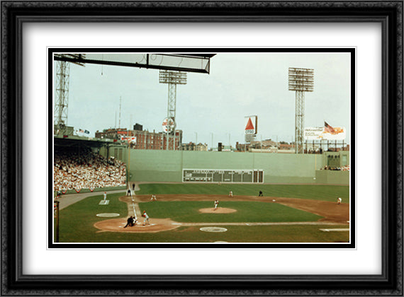 First Pitch At Fenway Park 28x24 Black Ornate Wood Framed Art Print Poster with Double Matting by Walsh, Vince