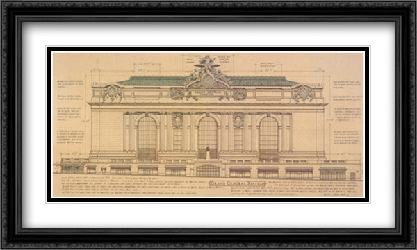 Grand Central Station (Facade) 30x18 Black Ornate Wood Framed Art Print Poster with Double Matting by Vilar, Roger