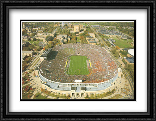 Notre Dame Stadium, South Bend, Indiana 32x26 Black Ornate Wood Framed Art Print Poster with Double Matting by Smith, Mike