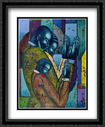 Faithful Family 26x33 Black Ornate Wood Framed Art Print Poster with Double Matting by Brown, Larry Poncho