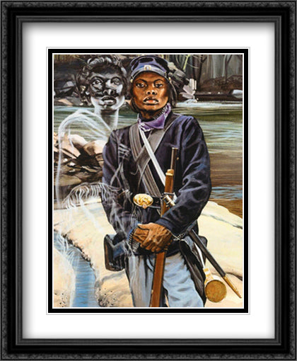 Female Buffalo Soldier 22x28 Black Ornate Wood Framed Art Print Poster with Double Matting by Jones, J.