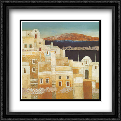 Oia 24x24 Black Ornate Wood Framed Art Print Poster with Double Matting by Dot, Fulvio