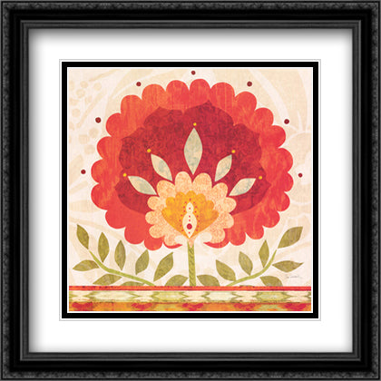 Ikat Bloom II 28x28 Black Ornate Wood Framed Art Print Poster with Double Matting by Schlabach, Sue