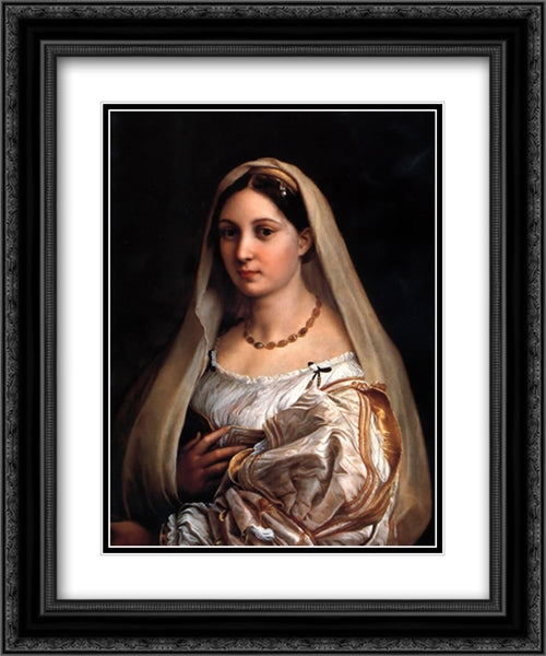 La Donna Velata 20x24 Black Ornate Wood Framed Art Print Poster with Double Matting by Raphael