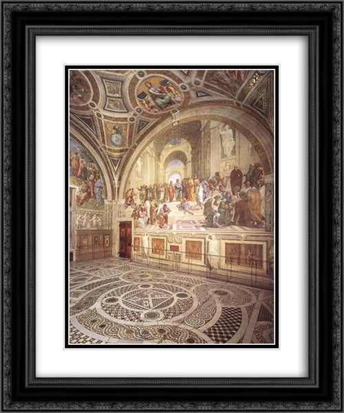 View of the Stanza della Segnatura 20x24 Black Ornate Wood Framed Art Print Poster with Double Matting by Raphael