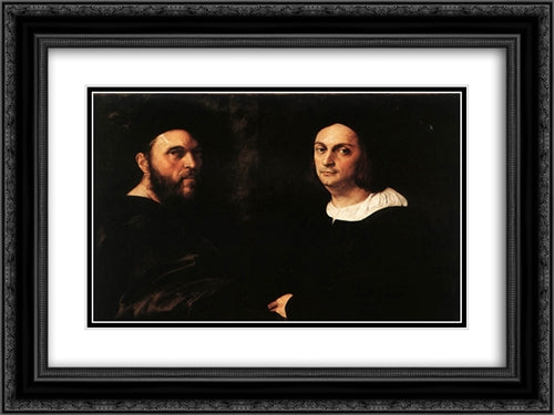 Double Portrait 24x18 Black Ornate Wood Framed Art Print Poster with Double Matting by Raphael