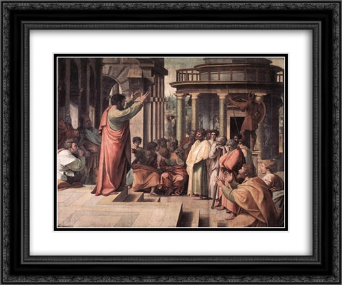 St Paul Preaching in Athens 24x20 Black Ornate Wood Framed Art Print Poster with Double Matting by Raphael