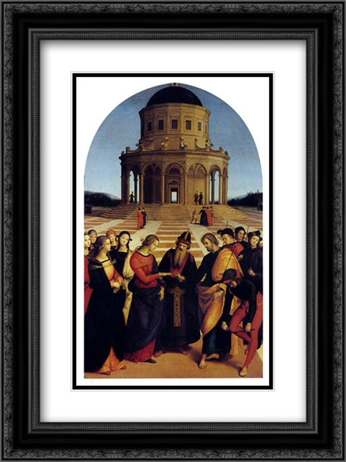 Marriage Of The Virgin 18x24 Black Ornate Wood Framed Art Print Poster with Double Matting by Raphael