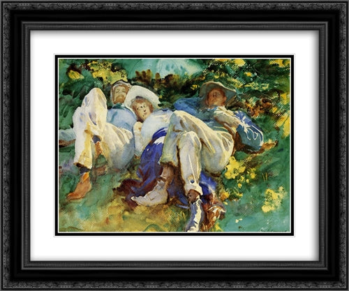 Siesta 24x20 Black Ornate Wood Framed Art Print Poster with Double Matting by Sargent, John Singer