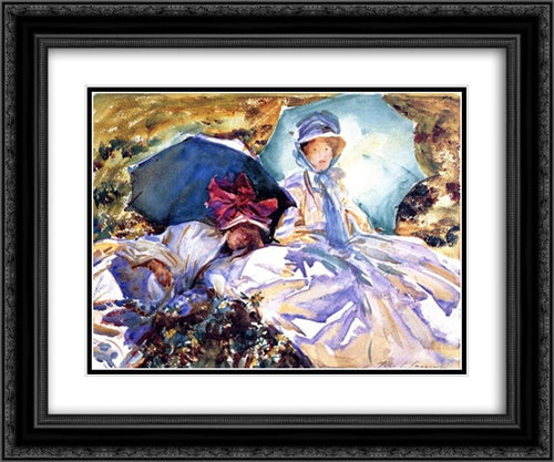 Simplon Pass: The Green Parasol 24x20 Black Ornate Wood Framed Art Print Poster with Double Matting by Sargent, John Singer