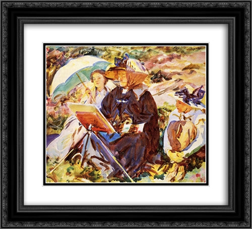 Simplon Pass: The Lesson 22x20 Black Ornate Wood Framed Art Print Poster with Double Matting by Sargent, John Singer