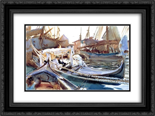 Sketching on the Giudecca 24x18 Black Ornate Wood Framed Art Print Poster with Double Matting by Sargent, John Singer