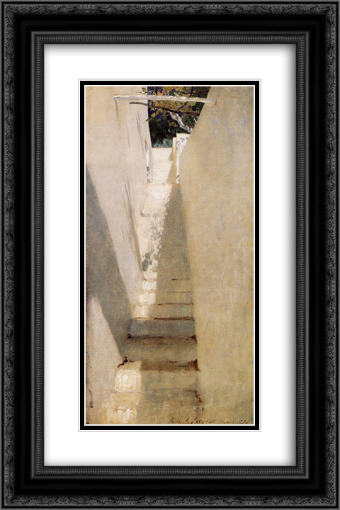 Staircase in Capri 16x24 Black Ornate Wood Framed Art Print Poster with Double Matting by Sargent, John Singer