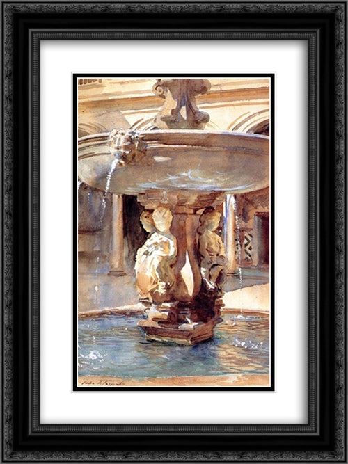 Spanish Fountain 18x24 Black Ornate Wood Framed Art Print Poster with Double Matting by Sargent, John Singer