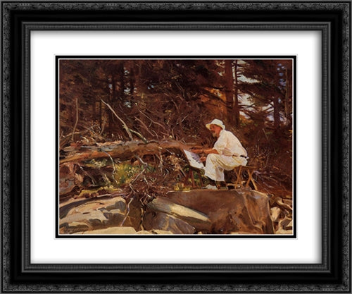 The Artist Sketching 24x20 Black Ornate Wood Framed Art Print Poster with Double Matting by Sargent, John Singer