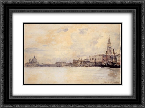 The Entrance to the Grand Canal, Venice 24x18 Black Ornate Wood Framed Art Print Poster with Double Matting by Sargent, John Singer